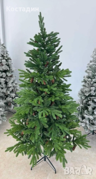 Реалистична коледна елха с декоративни шишарки + стойка в различни размери, снимка 1