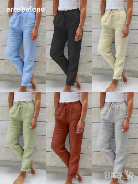 Дамски широки едноцветни панталони с еластична талия, 7цвята - 023, снимка 1