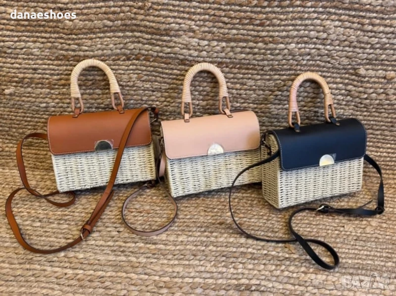 Чанти през рамо от ратан и кожа, снимка 1