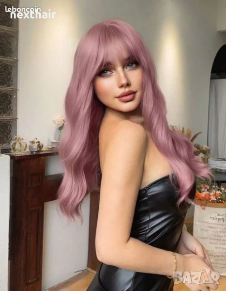 70 см чуплива перука цвят пепел от рози с бретон, снимка 1