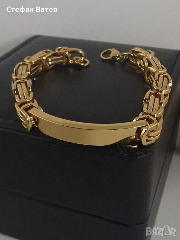 Мъжка гривна тип „ИД плочка“ от медицинска стомана с 18 карата златно покритие, снимка 1