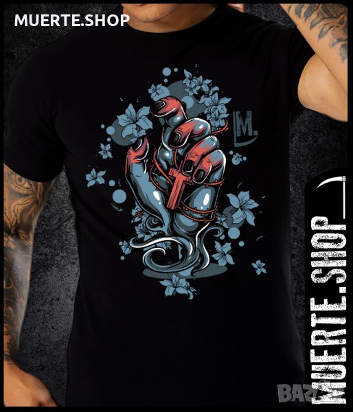 Черна тениска с щампа UNHOLY HAND, снимка 1