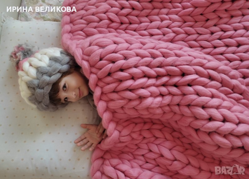Ръчно плетено бебешко/детско одеало от мериносова вълна, снимка 1