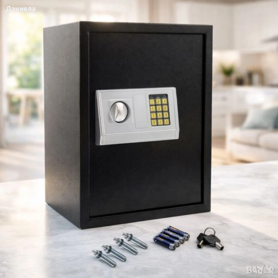Електронен сейф 43L с аварийни ключове и монтажни болтове – Сигурност и защита за ценни вещи, снимка 1