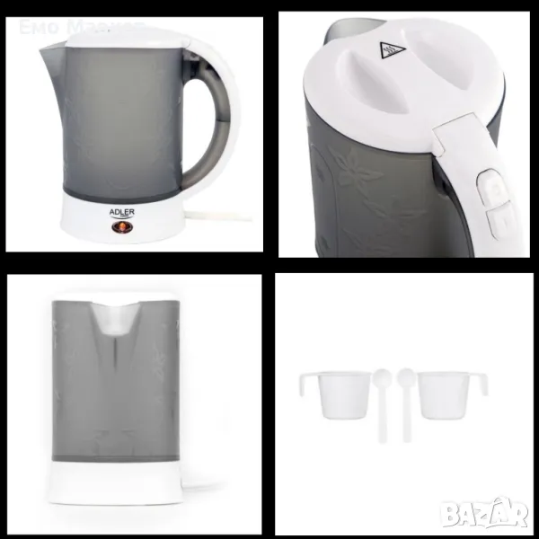 Електрическа кана Adler AD1268, 600W, 0.6l, Сиво с бяло. Гаранция 24 месеца , снимка 1