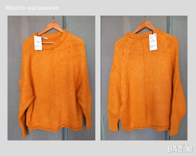 Нов дамски пуловер ZARA, цвят горчица, с етикет (M), снимка 1