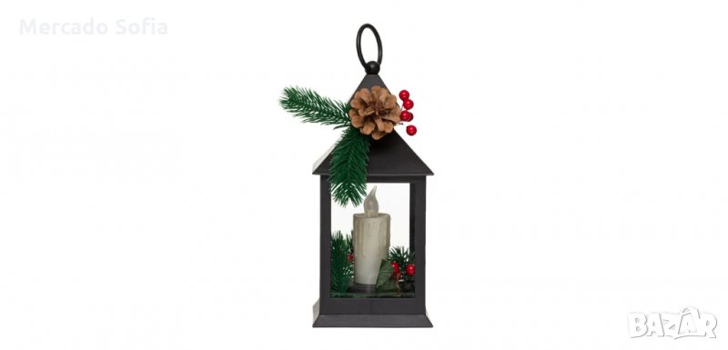 Коледен декоративен фенер с LED светлини, черен , снимка 1