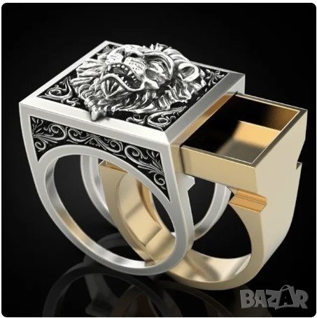 Мъжки пръстен пънк, двойно дъно, лъв, снимка 1