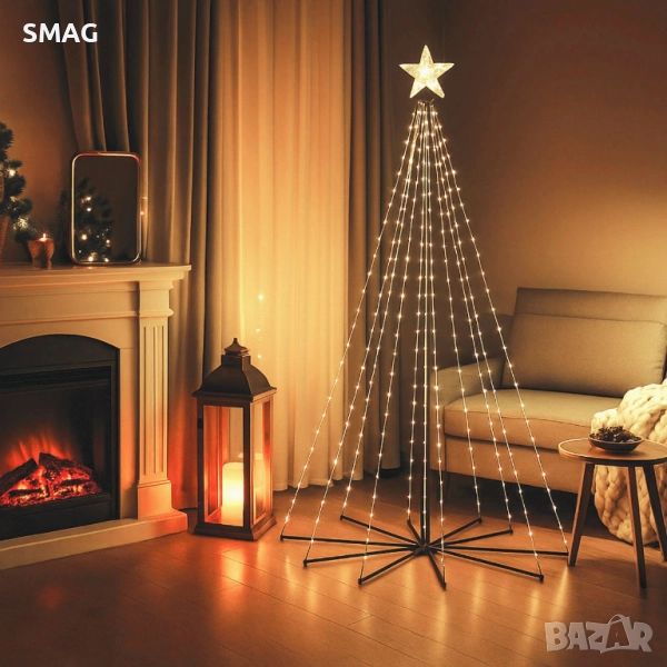 Черна коледна елха конус с 627 топло бели LED светлини_1253812, снимка 1