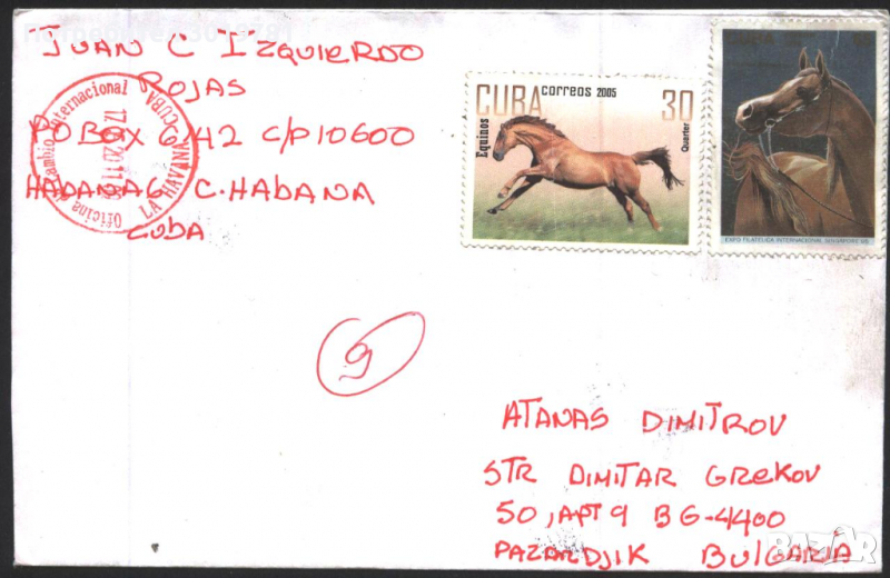 Пътувал плик с марки Фауна Коне 1995 2005 от Куба, снимка 1