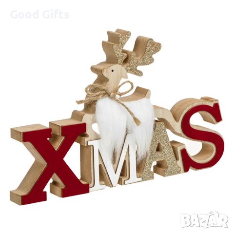 3 броя Дървени коледни фигурки за Коледна украса, XMAS и две гномчета, снимка 2 - Декорация за дома - 42704659