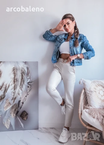 Вталени дамски памучни панталони с декоративна лента на талията, снимка 10 - Панталони - 51067990