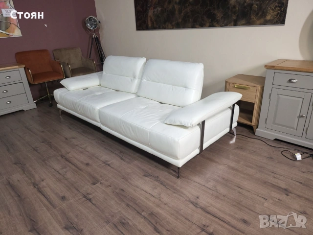 Бял кожен диван тройка Artemis с електрически облегалки, снимка 10 - Дивани и мека мебел - 53755721