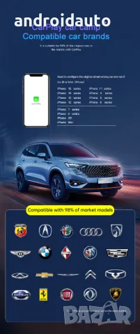 Безжичен Android Auto и Apple Carplay Usb Adapter, снимка 2 - Аксесоари и консумативи - 47606851