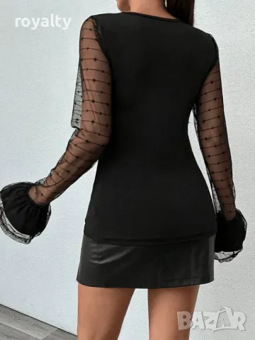 Елегантна черна блуза с тюлени ръкави , снимка 2 - Блузи с дълъг ръкав и пуловери - 50267017