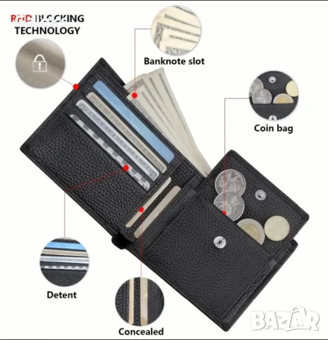 Защитени* Елегантни и Изискани мъжки портфейли с две лица /Черна естест. кожа!, снимка 8 - Портфейли, портмонета - 51429431