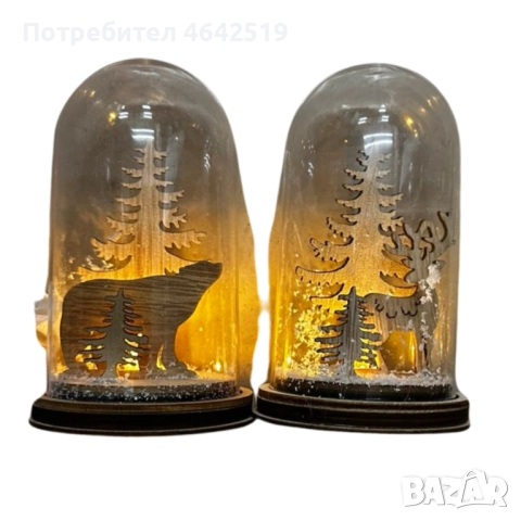 Коледна магия под стъклен купол - LED декорация, снимка 2 - Декорация за дома - 52336821