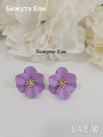 Обеци лилави цветя , снимка 1