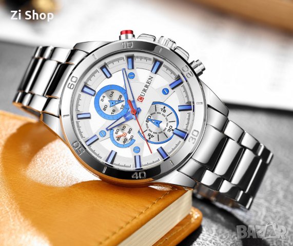 луксозен стилен мъжки часовник Curren, метална верижка, стрелки, батерия, снимка 3 - Мъжки - 34052387