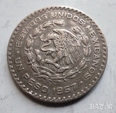 1 песо сребро Мексико 1957г, снимка 4 - Нумизматика и бонистика - 40547646