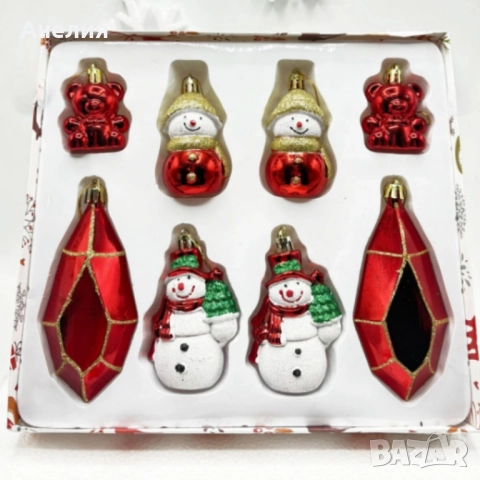 Коледен комплект за украса 8 бр червени и бели висулки