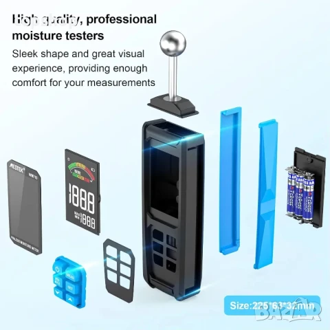 ЧИСТО НОВ Mestek WM710A цифров влагомер за материали и дърво със сфероид, LCD дисплей (WM710A), снимка 6 - Гедорета - 50493335