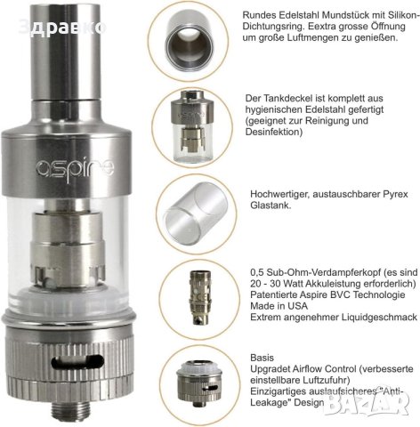 НОВА! Луксозна Електронна Цигара Aspire Atlantis Platinum Kit 2000mAh!, снимка 3 - Друга електроника - 41636839