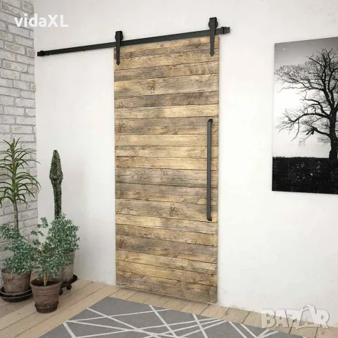 vidaXL Комплект механизъм за плъзгаща врата, 183 см, стомана, черен, снимка 3 - Интериорни врати - 56145994