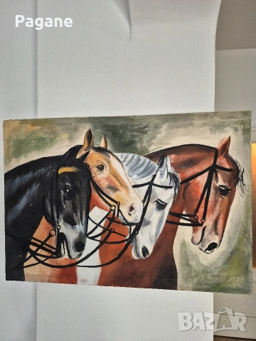 Ретро картина „Конете на фараона“ – рисувана върху платно (60х40 см) ​, снимка 8 - Картини - 53571877