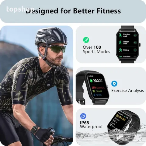 Смарт часовник Yoever, 1,8" фитнес часовник, IP68, черен, снимка 4 - Смарт гривни - 50355249