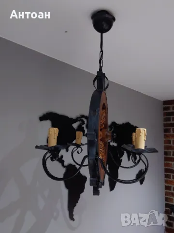 Полилей - Битов стил - метал и масивна фървесина , снимка 3 - Лампи за таван - 47985603
