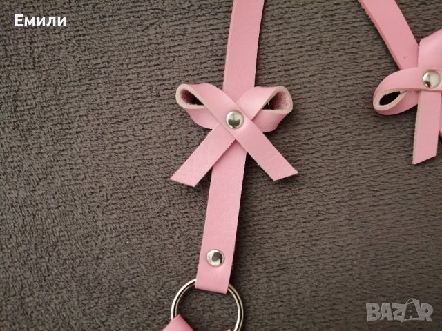 BDSM розов кожен харнес нашийник колан с панделки за тяло, снимка 9 - Колани - 42163609