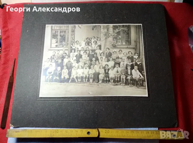 ГОЛЯМА Стара ЧЕРНОБЯЛА КЛАСНА СНИМКА ТВЪРД КАРТОН на УЧЕНИЦИ от ЦАРСТВО БЪЛГАРИЯ