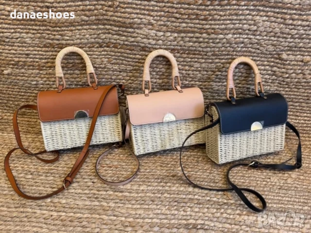 Чанти през рамо от ратан и кожа, снимка 1