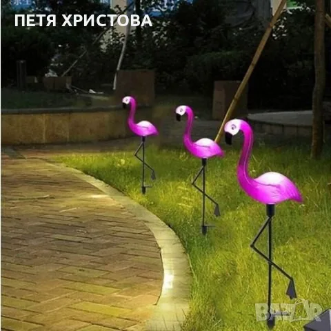 Декоративна соларна лампа във формата на фламинго - 3бр в комплект, снимка 5 - Декорация за дома - 55788510
