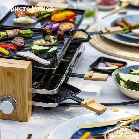 Princess грил раклет скара барбекю с бамбукова рамка и 8 тигана 1200 W, снимка 7 - Скари - 39950157