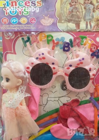 Парти комплект с очила Happy Birthday, кукла и много балони , снимка 1 - Кукли - 41676525