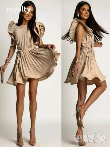 Ефектна къса бежова дамска рокля