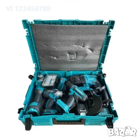 Акумулаторни инструменти 5 в 1 Перфоратор,Винтоверт, Гайковерт Ъглошлайф,Лампа , снимка 4 - Куфари с инструменти - 53835455