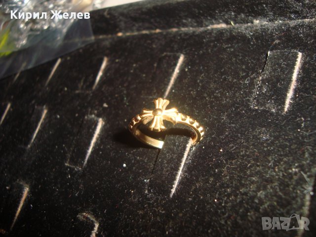 КРЪСТООБРАЗЕН СТОМАНЕН НЕРЪЖДАЕМ ПОЗЛАТЕН АРТ МОДЕН ПРЪСТЕН 9058, снимка 7 - Пръстени - 34529642