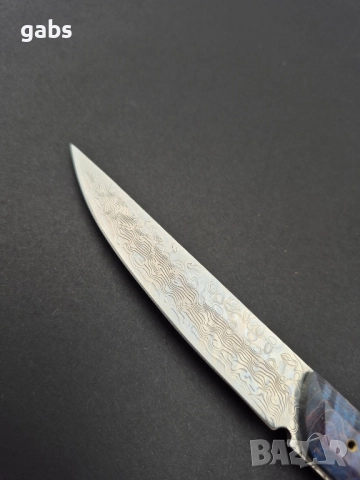 Компактен ловен нож,фултанг дамаска стомана с кожена кания, LN426, снимка 7 - Ножове - 52327576