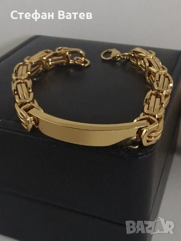 Мъжка гривна тип „ИД плочка“ от медицинска стомана с 18 карата златно покритие