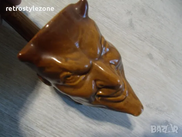 № 7932 стара руска декоративна керамична фигура - дявол    - сувенир с форма на лула   - релефна  - , снимка 5 - Други ценни предмети - 49496505