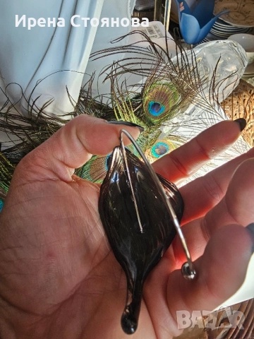 Ръчно изработени, регулируеми гривна и пръстен с паунови пера,, снимка 6 - Гривни - 52387499