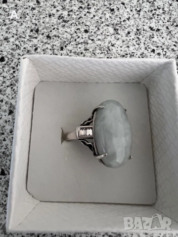 Сребърен пръстен с жадеит и планински кристал , снимка 3 - Пръстени - 50109750