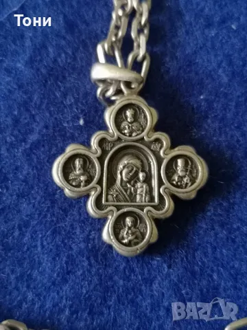 сребърен кръст Исус Христос-Божията майка, снимка 3 - Колиета, медальони, синджири - 49166642