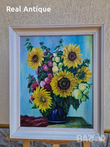 Красива антикварна авторска картина масло върху платно, снимка 2 - Антикварни и старинни предмети - 51054072
