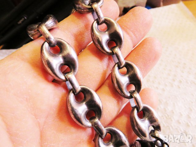 Зверски Масивен старинен Мъжки красив сребърен синджир, сребърен ланец с солидна плетка сребро, снимка 4 - Колиета, медальони, синджири - 35865154