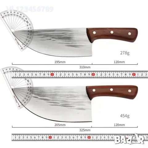 Широк кухненски нож / сатър 195х310 мм ръчно кован, снимка 3 - Прибори за хранене, готвене и сервиране - 51536560