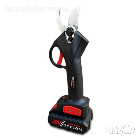 Електрическа градинска ножица с 2 батерии 36V, аксесоари и транспортен куфар